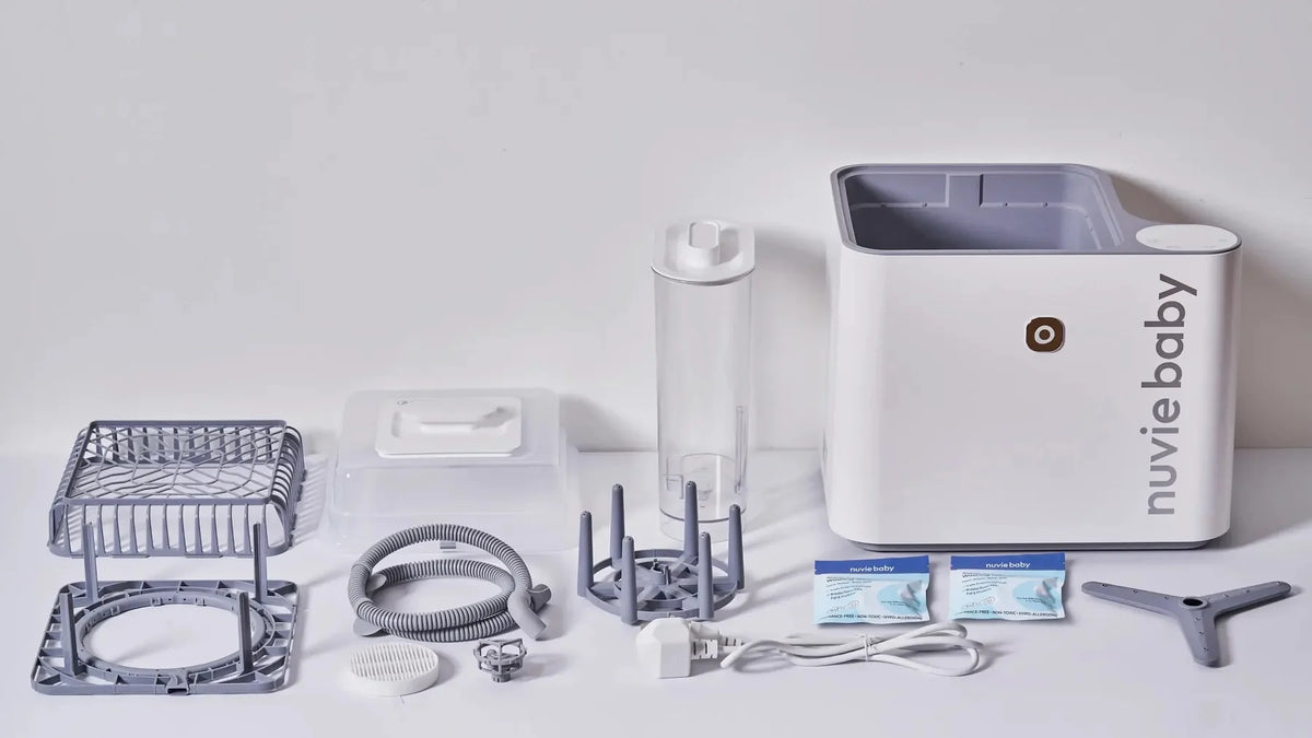The nuviebaby Clean Max, freshly unboxed on a kitchen counter.