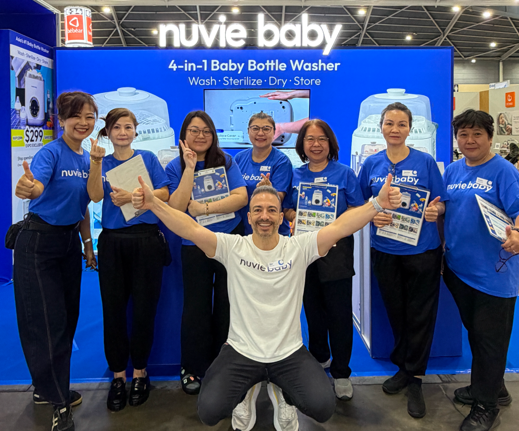 The nuviebaby booth at a Singapore baby expo, with the team